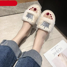 Load image into Gallery viewer, Warm Fluffy Slippers Women Faux Fur Slipper Indoor Floor Slides Flat Soft Furry House Shoes Heart Shape Flip Flops Faux Fur Memory Foam Cozy Flat Spa Slide Slippers Comfy Open Toe Design
