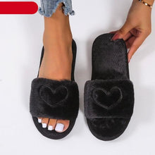 Load image into Gallery viewer, Warm Fluffy Slippers Women Faux Fur Slipper Indoor Floor Slides Flat Soft Furry House Shoes Heart Shape Flip Flops Faux Fur Memory Foam Cozy Flat Spa Slide Slippers Comfy Open Toe Design