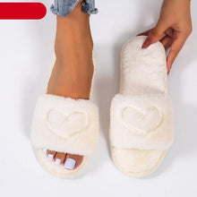 Load image into Gallery viewer, Warm Fluffy Slippers Women Faux Fur Slipper Indoor Floor Slides Flat Soft Furry House Shoes Heart Shape Flip Flops Faux Fur Memory Foam Cozy Flat Spa Slide Slippers Comfy Open Toe Design