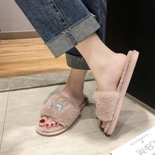 Load image into Gallery viewer, Warm Fluffy Slippers Women Faux Fur Slipper Indoor Floor Slides Flat Soft Furry House Shoes Heart Shape Flip Flops Faux Fur Memory Foam Cozy Flat Spa Slide Slippers Comfy Open Toe Design