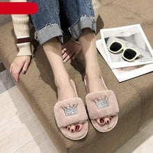 Load image into Gallery viewer, Warm Fluffy Slippers Women Faux Fur Slipper Indoor Floor Slides Flat Soft Furry House Shoes Heart Shape Flip Flops Faux Fur Memory Foam Cozy Flat Spa Slide Slippers Comfy Open Toe Design