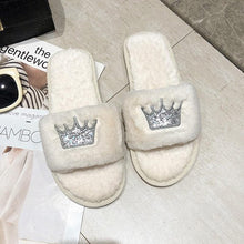 Load image into Gallery viewer, Warm Fluffy Slippers Women Faux Fur Slipper Indoor Floor Slides Flat Soft Furry House Shoes Heart Shape Flip Flops Faux Fur Memory Foam Cozy Flat Spa Slide Slippers Comfy Open Toe Design