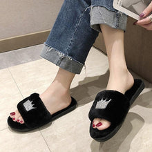Load image into Gallery viewer, Warm Fluffy Slippers Women Faux Fur Slipper Indoor Floor Slides Flat Soft Furry House Shoes Heart Shape Flip Flops Faux Fur Memory Foam Cozy Flat Spa Slide Slippers Comfy Open Toe Design
