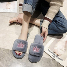 Load image into Gallery viewer, Warm Fluffy Slippers Women Faux Fur Slipper Indoor Floor Slides Flat Soft Furry House Shoes Heart Shape Flip Flops Faux Fur Memory Foam Cozy Flat Spa Slide Slippers Comfy Open Toe Design