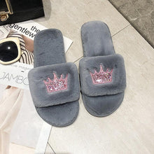 Load image into Gallery viewer, Warm Fluffy Slippers Women Faux Fur Slipper Indoor Floor Slides Flat Soft Furry House Shoes Heart Shape Flip Flops Faux Fur Memory Foam Cozy Flat Spa Slide Slippers Comfy Open Toe Design