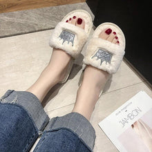 Load image into Gallery viewer, Warm Fluffy Slippers Women Faux Fur Slipper Indoor Floor Slides Flat Soft Furry House Warm Comfortable Fuzzy Furry Bedroom Slippers Indoor Cozy Memory Foam Anti-Slip Flip Flops