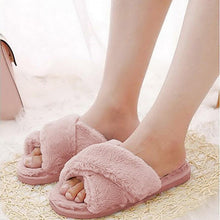 Load image into Gallery viewer, Warm Fluffy Slippers Women Faux Fur Slipper Indoor Floor Slides Flat Soft Furry House Warm Comfortable Fuzzy Furry Bedroom Slippers Indoor Cozy Memory Foam Anti-Slip Flip Flops