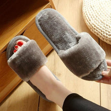 Load image into Gallery viewer, Warm Fluffy Slippers Women Faux Fur Slipper Indoor Floor Slides Flat Soft Furry House Warm Comfortable Fuzzy Furry Bedroom Slippers Indoor Cozy Memory Foam Anti-Slip Flip Flops
