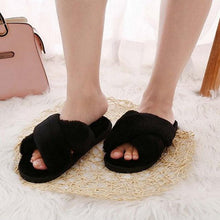 Load image into Gallery viewer, Warm Fluffy Slippers Women Faux Fur Slipper Indoor Floor Slides Flat Soft Furry House Warm Comfortable Fuzzy Furry Bedroom Slippers Indoor Cozy Memory Foam Anti-Slip Flip Flops