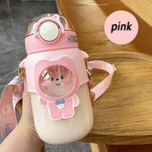 Load image into Gallery viewer, Water Bottle For Children 700ML Cute Stickers With Straw Temperature Kawaii Plastic Cup Portable Student School Bottle Girl Boy Water Bottles with Straw and Strap Cute Water Bottles Cartoon Animal Plastic Drinking Bottle Leakproof Water Bottle