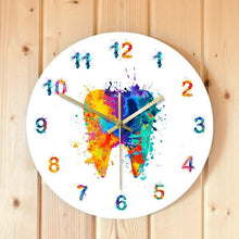 Load image into Gallery viewer, Water Color Tooth Painting Print Wall Clock Wall Clock for Living Room Wall Clock Medical Dental Clinic Wall Art Non Ticking Wall Watch Orthodontist Dentist Gift Clinic Wall Art Non Ticking Wall Watch Orthodontist Dentist