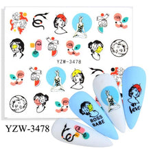 Load image into Gallery viewer, Water Decal Nail Art Decorations Nail Sticker Tattoo Full Cover Beauty Decals Manicure Supplies Accessories Women Kids Girls Manicure Decoration Nail Art Supplies 3D Self-Adhesive Nail Decals Designer Nail Stickers for Acrylic Nails