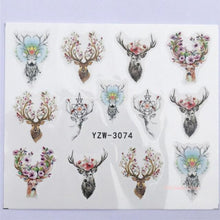 Load image into Gallery viewer, Water Decals Nail Tattoo Wolf Animal 3D Embossed Nail Sticker Flower Adhesive Manicure Slider Nail Art Tips Curve Graffiti Nail Design for Acrylic Nail Supplies Designer Nail Decorations for Women Girls Kids 3D Nail Art Stickers Decals