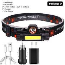 Load image into Gallery viewer, Waterproof 2 Light Mode USB LED Headlight With Magnet Rechargeable Headlamp Built-in 18650 Battery Flashlight COB Work Light For Outdoor Camping Cycling Fishing Headlamp Flashlight