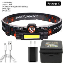 Load image into Gallery viewer, Waterproof 2 Light Mode USB LED Headlight With Magnet Rechargeable Headlamp Built-in 18650 Battery Flashlight COB Work Light For Outdoor Camping Cycling Fishing Headlamp Flashlight