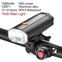Load image into Gallery viewer, Waterproof Bike Light Set USB High/Low Beam Bicycle Lamp Headlight LED Cycling Flashlight Super Bright Bicycle Front Headlight 5 Light Modes Large Capacity Battery With Power Bank Function 1000 Lumen