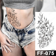 Load image into Gallery viewer, Waterproof Temporary Black Tattoo Sticker Peony Flower Snake Sketch Luxury Big Tattoo For Womens