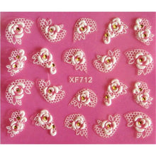 Load image into Gallery viewer, Waterproof Water Transfer Nails Art Sticker Fashion 3D Flower Design Girl And Women Manicure Tools Nail Decoration Decals Decorations Luxurious Nail Art Decoration White Feather Lace Flower Leaf Carving Design Exquisite Pattern Nail Art Supplies
