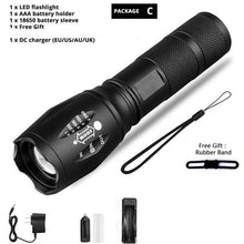 Load image into Gallery viewer, Waterproof Z45 Led Flashlight Ultra Bright Waterproof MINI Torch T6/L2/V6 zoomable 5 Modes 18650 rechargeable Battery for camping tactica Led Mini Water-Resistant Torch Light For Indoor & Outdoor Camping Hiking Accessories Gear