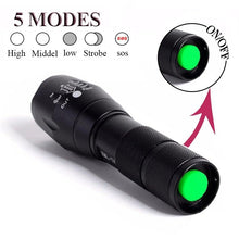 Load image into Gallery viewer, Waterproof Z45 Led Flashlight Ultra Bright Waterproof MINI Torch T6/L2/V6 zoomable 5 Modes 18650 rechargeable Battery for camping tactica Led Mini Water-Resistant Torch Light For Indoor & Outdoor Camping Hiking Accessories Gear