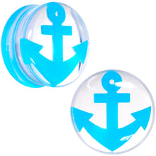 Load image into Gallery viewer, Clear Acrylic Double Flare Blue Turquoise Anchor Saddle Plug Set 18mm - 20mm