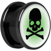 Load image into Gallery viewer, Green Black Skull Black Anodized Screw Fit Plug Set 5/8