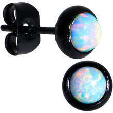 Load image into Gallery viewer, White Synthetic Opal Black IP 316L Surgical Steel Stud Earrings