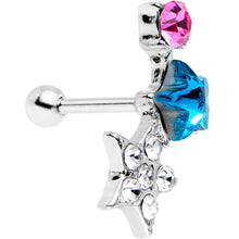 Load image into Gallery viewer, 18G 1/4 Blue Pink Gem Stars on Stars Cartilage Tragus Earring