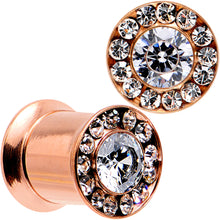 Load image into Gallery viewer, 0G Clear CZ Gem Rose Gold PVD Goddess of Glam Screw Fit Plug Set