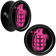 Load image into Gallery viewer, Black Acrylic Pink Grenade Saddle Plug Set 9/16
