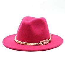 Load image into Gallery viewer, White Elegant Wide Brim Simple Hat Summer Women Lady Retro Wide Brim Hat Charming Fedora Hat Solid Color Fedoras Hat With Chain Men Women Cotton Comfortable Jazz Cap 56-58cm