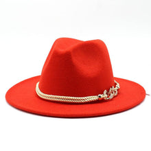 Load image into Gallery viewer, White Elegant Wide Brim Simple Hat Summer Women Lady Retro Wide Brim Hat Charming Fedora Hat Solid Color Fedoras Hat With Chain Men Women Cotton Comfortable Jazz Cap 56-58cm