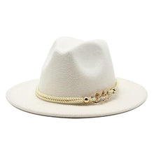 Load image into Gallery viewer, White Elegant Wide Brim Simple Hat Summer Women Lady Retro Wide Brim Hat Charming Fedora Hat Solid Color Fedoras Hat With Chain Men Women Cotton Comfortable Jazz Cap 56-58cm