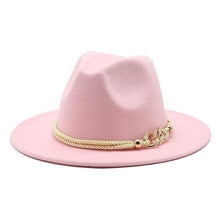 Load image into Gallery viewer, White Elegant Wide Brim Simple Hat Summer Women Lady Retro Wide Brim Hat Charming Fedora Hat Solid Color Fedoras Hat With Chain Men Women Cotton Comfortable Jazz Cap 56-58cm
