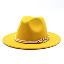 Load image into Gallery viewer, White Elegant Wide Brim Simple Hat Summer Women Lady Retro Wide Brim Hat Charming Fedora Hat Solid Color Fedoras Hat With Chain Men Women Cotton Comfortable Jazz Cap 56-58cm