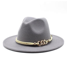 Load image into Gallery viewer, White Elegant Wide Brim Simple Hat Summer Women Lady Retro Wide Brim Hat Charming Fedora Hat Solid Color Fedoras Hat With Chain Men Women Cotton Comfortable Jazz Cap 56-58cm