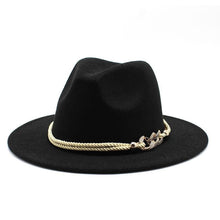 Load image into Gallery viewer, White Elegant Wide Brim Simple Hat Summer Women Lady Retro Wide Brim Hat Charming Fedora Hat Solid Color Fedoras Hat With Chain Men Women Cotton Comfortable Jazz Cap 56-58cm