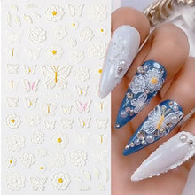 Load image into Gallery viewer, White Embossed Flower Lace 5D Sticker Decal Wedding Nail Art Designs Floral Flower Transfer Decal Geometry 3D Wave Design Decoration for Women Girls Tape Nail Art Stickers Decal Decoration Geometry Transfer Decals Nail Art Decorations Decoration Decal