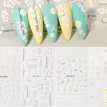 Load image into Gallery viewer, White Embossed Flower Lace Sticker Decal Wedding Nail Art Designs Floral Butterfly Japanese Manicures Nail Decoration Metallic Curve Strip Line Nail Decal Self-Adhesive 3D Wave Design Decoration for Women Girls Adhesive Striping Tape Nail Art Stickers