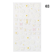 Load image into Gallery viewer, White Embossed Flower Lace Sticker Decal Wedding Nail Art Designs Floral Butterfly Japanese Manicures Nail Decoration Metallic Curve Strip Line Nail Decal Self-Adhesive 3D Wave Design Decoration for Women Girls Adhesive Striping Tape Nail Art Stickers