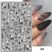 Load image into Gallery viewer, White Embossed Flower Lace Sticker Decal Wedding Nail Art Designs Floral Butterfly Japanese Manicures Nail Decoration Metallic Curve Strip Line Nail Decal Self-Adhesive 3D Wave Design Decoration for Women Girls Adhesive Striping Tape Nail Art Stickers