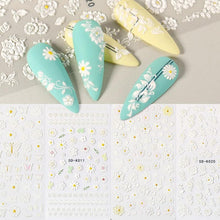 Load image into Gallery viewer, White Embossed Flower Lace Sticker Decal Wedding Nail Art Designs Floral Butterfly Japanese Manicures Nail Decoration Metallic Curve Strip Line Nail Decal Self-Adhesive 3D Wave Design Decoration for Women Girls Adhesive Striping Tape Nail Art Stickers