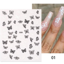 Load image into Gallery viewer, White Embossed Flower Lace Sticker Decal Wedding Nail Art Designs Floral Butterfly Japanese Manicures Nail Decoration Metallic Curve Strip Line Nail Decal Self-Adhesive 3D Wave Design Decoration for Women Girls Adhesive Striping Tape Nail Art Stickers