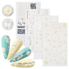 Load image into Gallery viewer, White Embossed Flower Lace Sticker Decal Wedding Nail Art Designs Floral Butterfly Japanese Manicures Nail Decoration Metallic Curve Strip Line Nail Decal Self-Adhesive 3D Wave Design Decoration for Women Girls Adhesive Striping Tape Nail Art Stickers