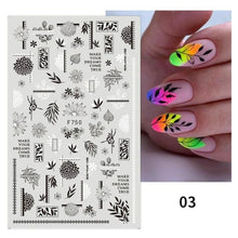 Load image into Gallery viewer, White Embossed Flower Lace Sticker Decal Wedding Nail Art Designs Floral Butterfly Japanese Manicures Nail Decoration Metallic Curve Strip Line Nail Decal Self-Adhesive 3D Wave Design Decoration for Women Girls Adhesive Striping Tape Nail Art Stickers
