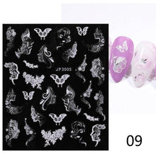 Load image into Gallery viewer, White Embossed Flower Lace Sticker Decal Wedding Nail Art Designs Floral Butterfly Japanese Manicures Nail Decoration Metallic Curve Strip Line Nail Decal Self-Adhesive 3D Wave Design Decoration for Women Girls Adhesive Striping Tape Nail Art Stickers