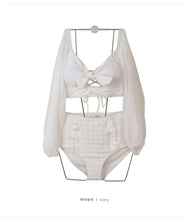 Load image into Gallery viewer, White High Waist Bikini Women Solid Swimwear Cover Up Swimsuit Sheer Mesh Tie Crop Top Bikini Sets Lace Long Sleeve Bikini Off Shoulder Swimsuit Push Up Mesh Pad Bathing Suit