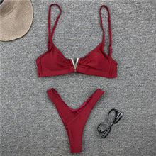 Load image into Gallery viewer, White Push Up Woman Swimsuit Bikini Set Two Piece Smocked Swimsuits Ruffle Off Shoulder Bathing Suit With High Waist Bottoms New Summer Beach Bikini Set Solid Swimming Suit For Women Swimwear Bathing Suit