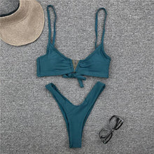 Load image into Gallery viewer, White Push Up Woman Swimsuit Bikini Set Two Piece Smocked Swimsuits Ruffle Off Shoulder Bathing Suit With High Waist Bottoms New Summer Beach Bikini Set Solid Swimming Suit For Women Swimwear Bathing Suit