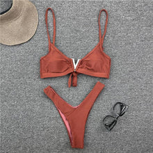 Load image into Gallery viewer, White Push Up Woman Swimsuit Bikini Set Two Piece Smocked Swimsuits Ruffle Off Shoulder Bathing Suit With High Waist Bottoms New Summer Beach Bikini Set Solid Swimming Suit For Women Swimwear Bathing Suit